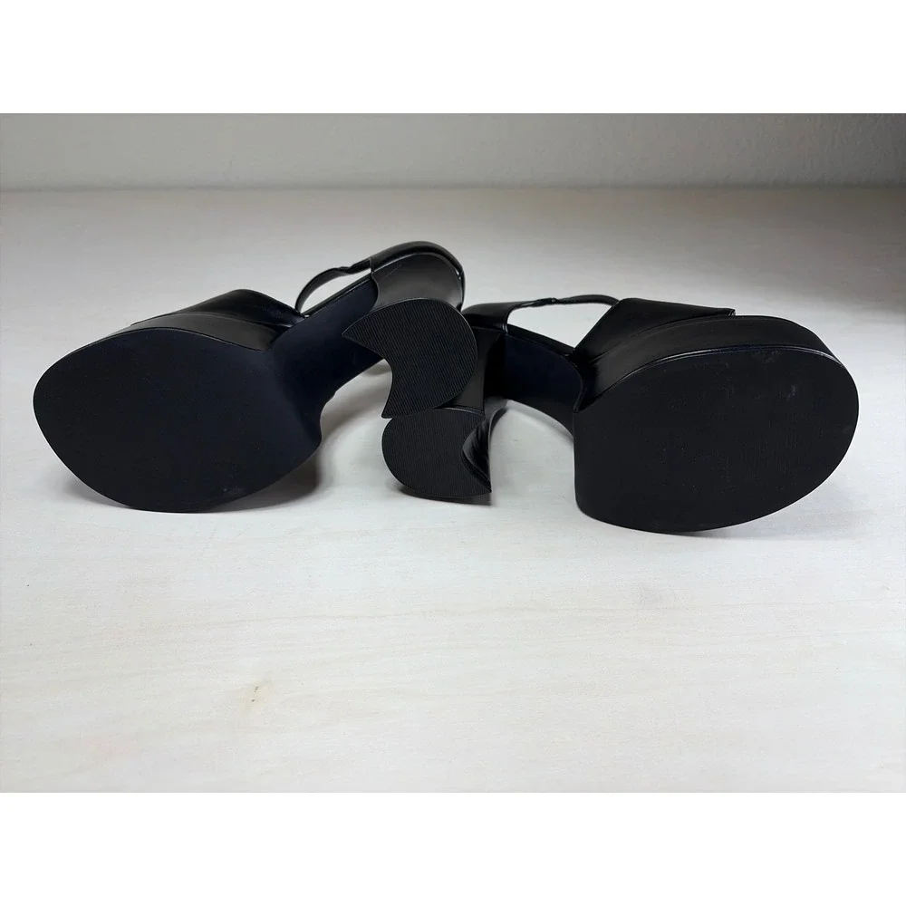 Sugar Thrillz Black Daisy Platform Sandals Chunky Heel Y2K Dollcore Floral size7
